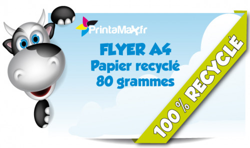 Flyer format A4 (21x29,7 cm). Impression sur papier recycle